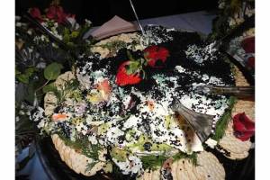 Caviar, smoked salmon, cheese cheese & avocado dip at the buffet